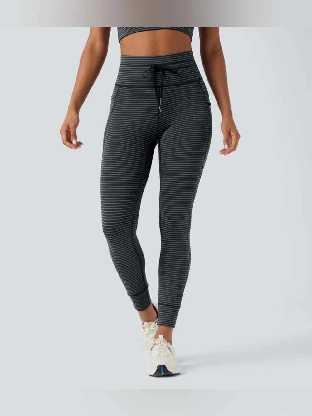 Halara High Waisted Drawstring Striped Yoga Leggings with Pockets